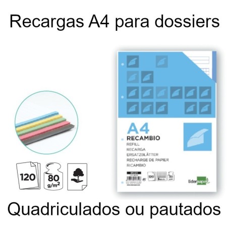 Blocos A4 de recarga para dossiers