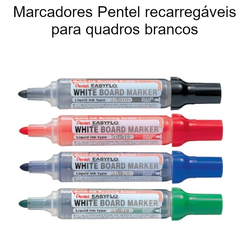 Marcadores Pentel Easyflo  recarregáveis para quadros brancos