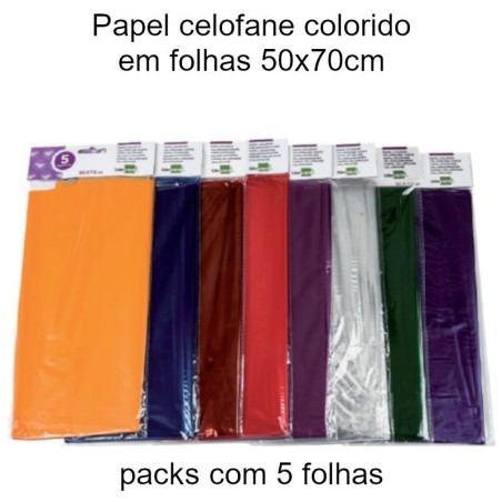 Papel celofane colorido em folhas 50x70cm