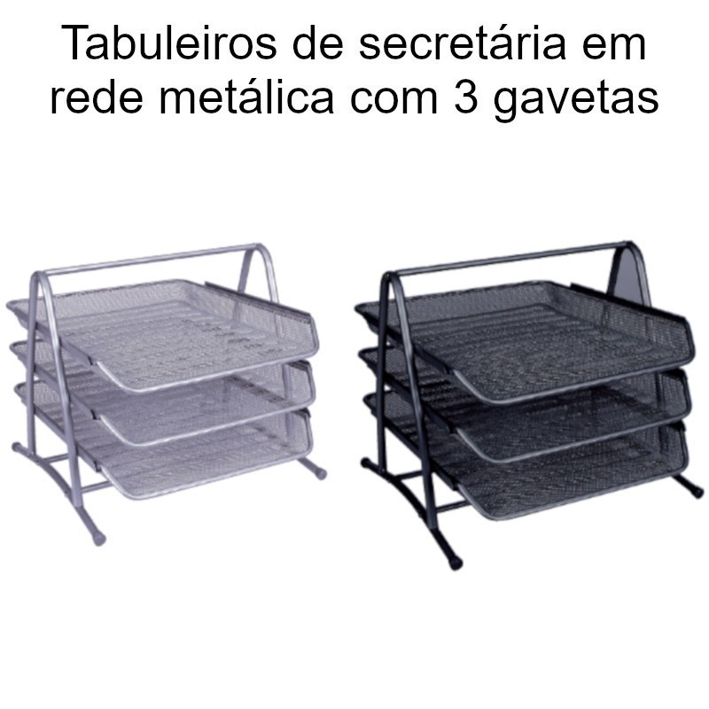 Tabuleiros de secretária em rede metálica com 3 gavetas