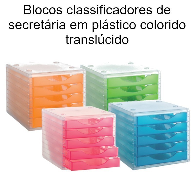 Blocos classificadores de secretária em plástico colorido translúcido