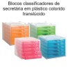 Blocos classificadores de secretária em plástico colorido translúcido