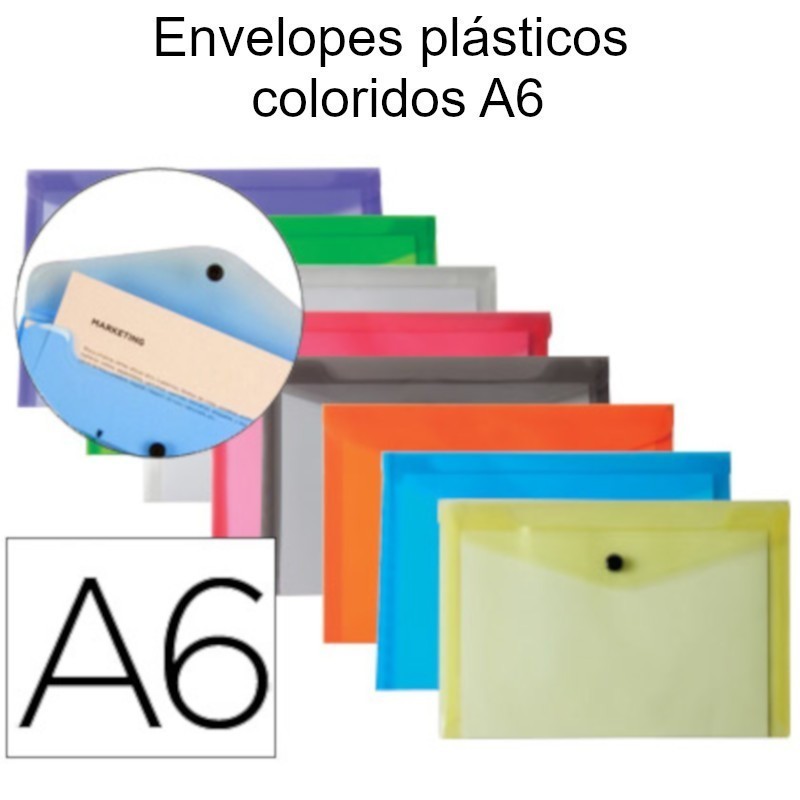Envelopes plásticos coloridos A6