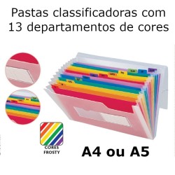 Pastas classificadoras com 13 departamentos de cores