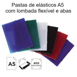 Pastas de elásticos A5 com lombada flexível e abas