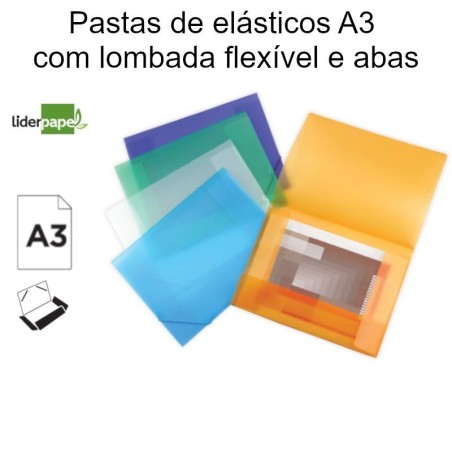 Pastas de elásticos A3 com lombada flexível e abas