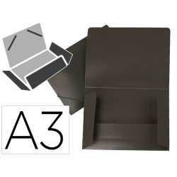 Pastas de elásticos A3 pretas com lombada flexível e abas