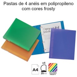 Pastas de 4 anéis em polipropileno com cores frosty