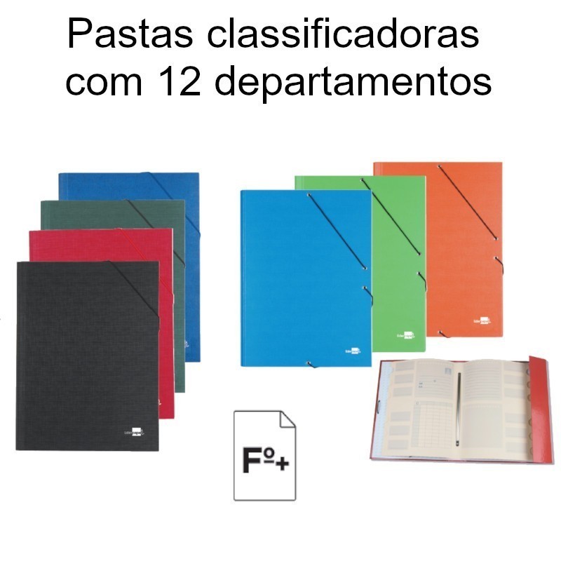 Pastas classificadoras com 12 departamentos