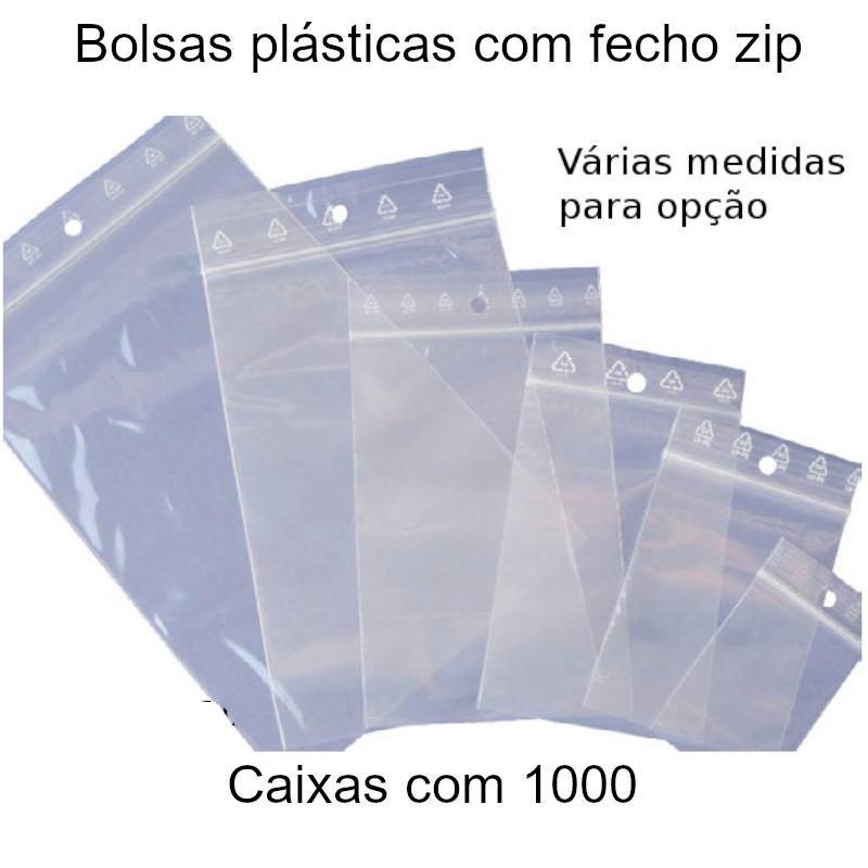 Bolsas plásticas com fecho zip - 1000 unidades