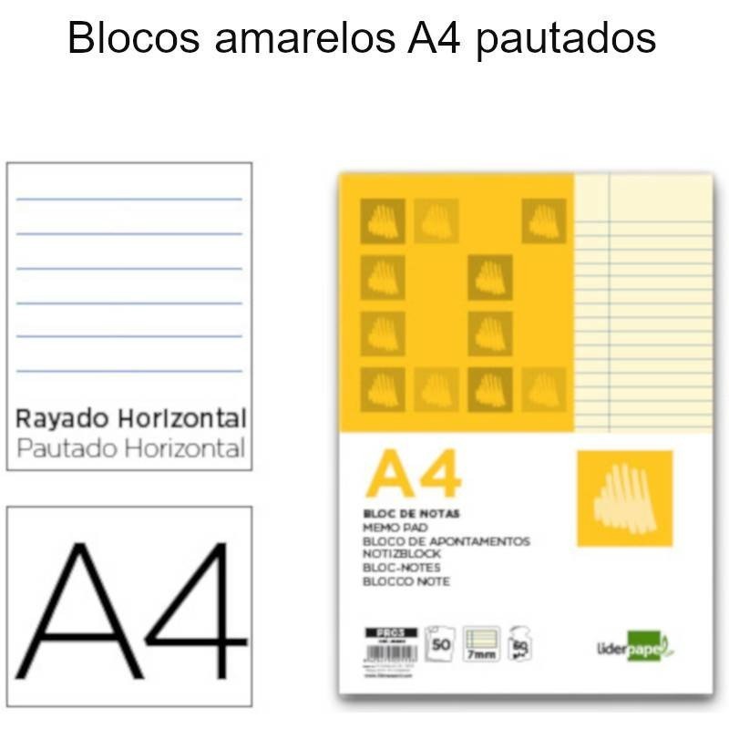 Blocos A4 amarelos pautados