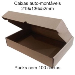 Caixas de cartao auto-montáveis 219x136x52 mm packs com 100