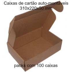 Caixas de cartão auto-montáveis 310x220x50 mm packs com 100