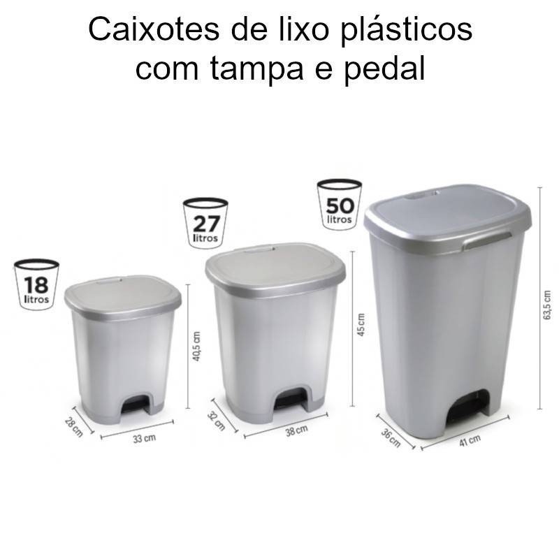 Caixotes de lixo em plástico com tampa e pedal