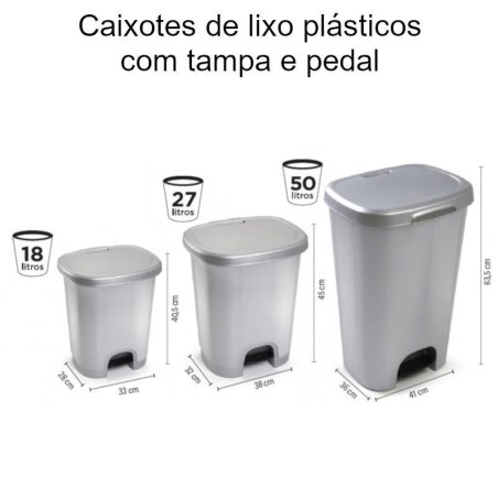 Caixotes de lixo em plástico com tampa e pedal