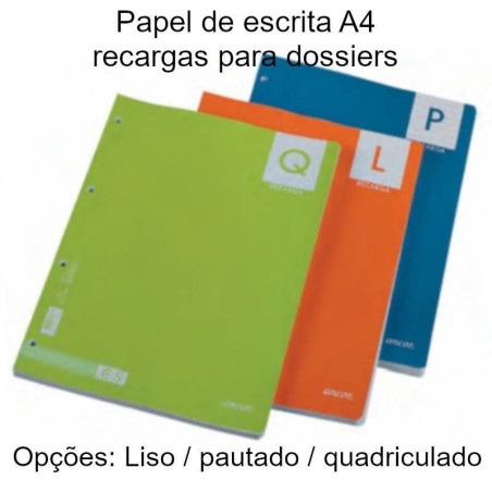 folhas de papel A4 de recarga para dossiers