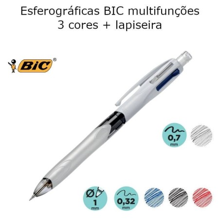 Esferográficas multifunções BIC 3 cores + lapiseira