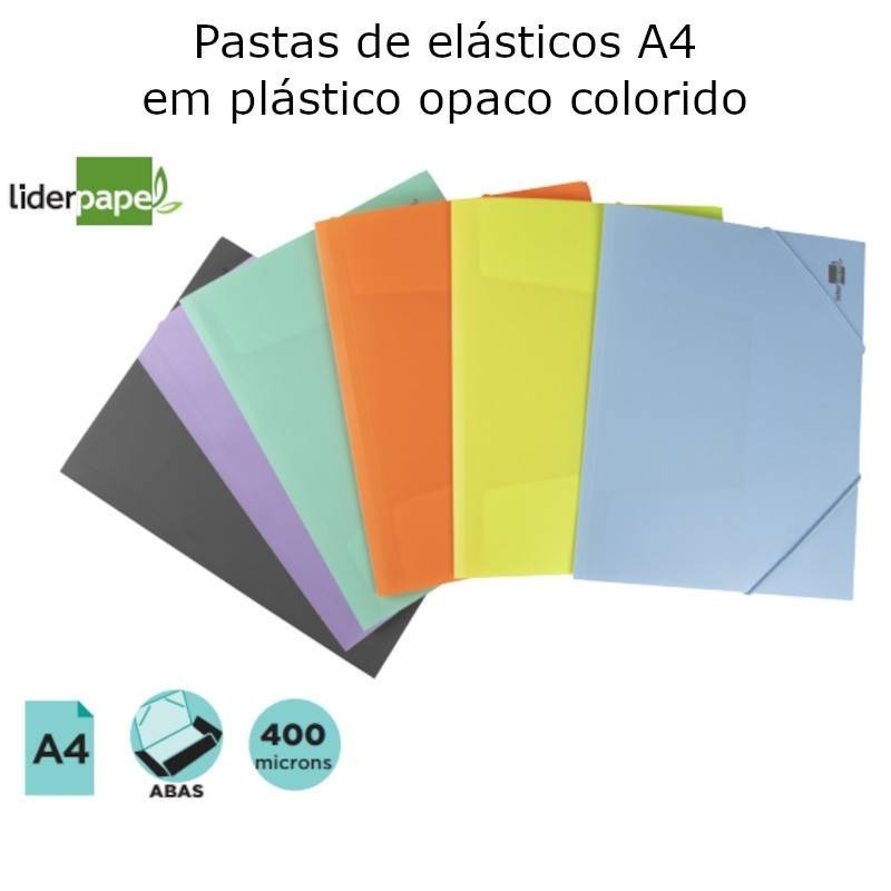 Pastas de elásticos A4 plásticas cores opacas