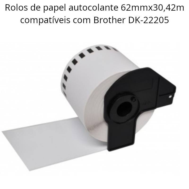 Rolos de papel autocolante compatíveis com Brother DK-22205