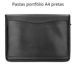 Pastas portfolio pretas  A4 com fecho e bolsa para telemóvel