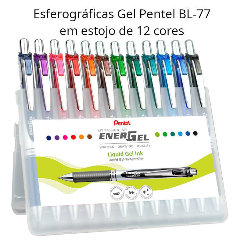 Esferográficas gel Pentel BL-77 em estojo de 12 cores