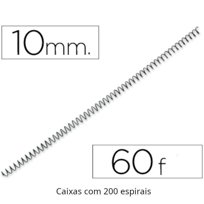 Espirais metálicas pretas passo 4:1, diâmetro 10mm