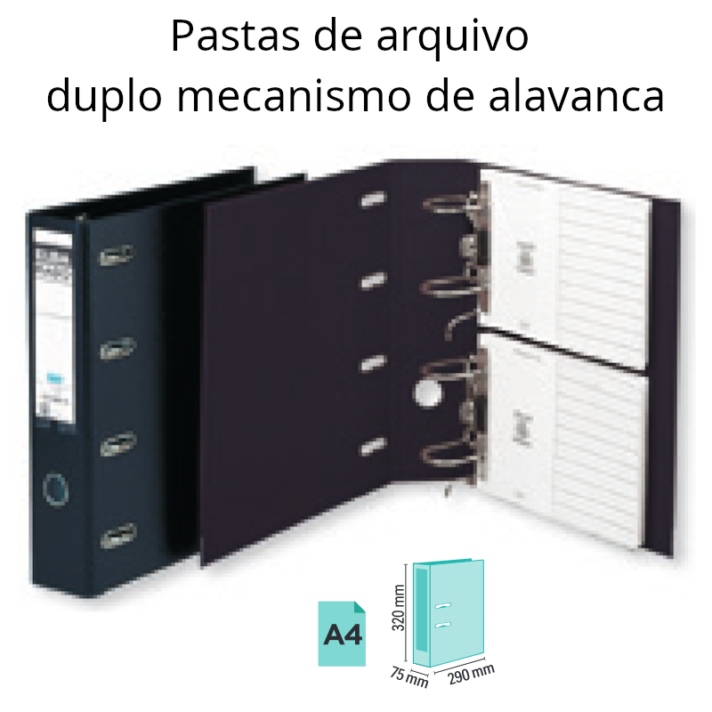 Pastas de arquivo A4 com duplo mecanismo de alavanca