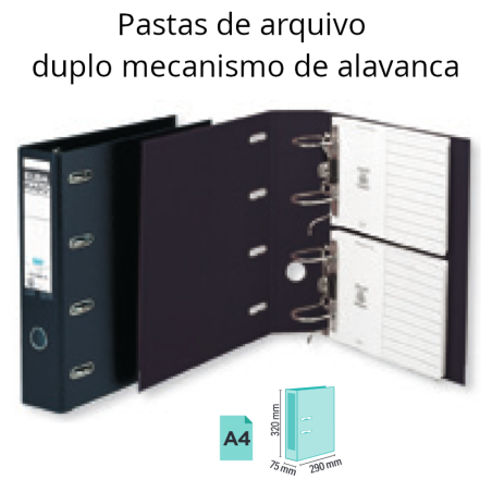 Pastas de arquivo A4 com duplo mecanismo de alavanca