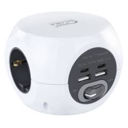 Extensão multiconexões com 3x Tomadas 2x USB-A e 2x USB-C