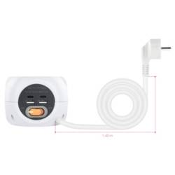 Extensão multiconexões com 3x Tomadas 2x USB-A e 2x USB-C