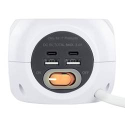 Extensão multiconexões com 3x Tomadas 2x USB-A e 2x USB-C