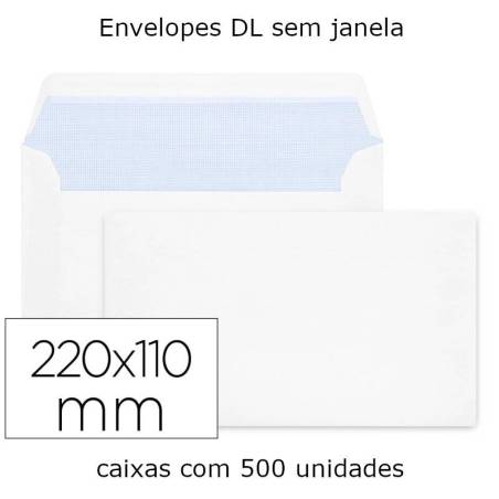Envelopes comerciais (110X220mm) sem janela (caixas com 500) Envelopes comerciais (110X220mm) sem janela (caixas com 500)
