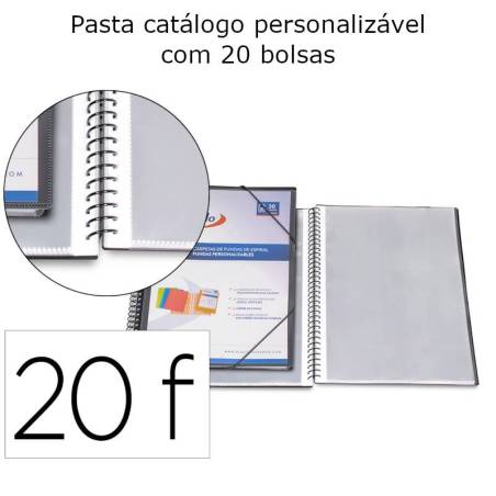 Capa catálogo Pardo personalizável preta com espiral e 20 bolsas Capa catálogo Pardo personalizável preta com espiral e 20 bolsas