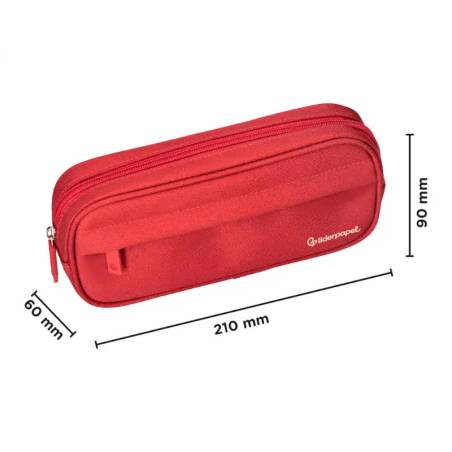 Estojos escolares ovalados vermelhos com 2 fechos e bolso frontal Estojos escolares ovalados vermelhos com 2 fechos e bolso frontal