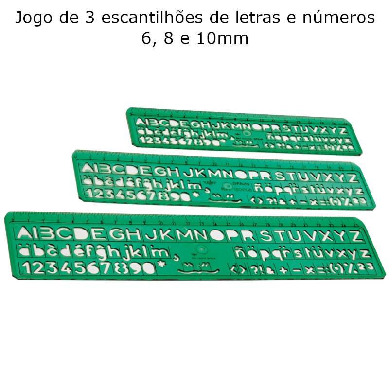 Conjuntos de 3 escantilhões de letras e números