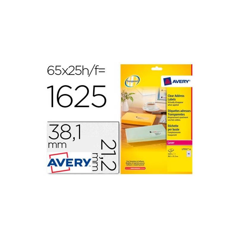 Etiquetas transparentes adesivas 38,1x21,2mm Avery