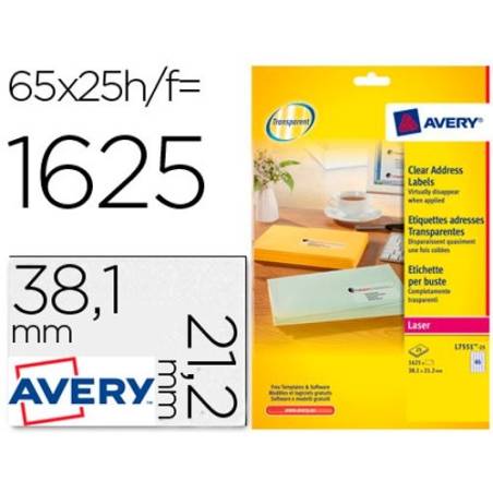 Etiquetas transparentes adesivas 38,1x21,2mm Avery