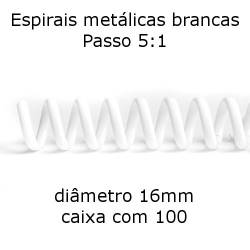Espirais metálicas 5:1 brancas 16mm para encadernação