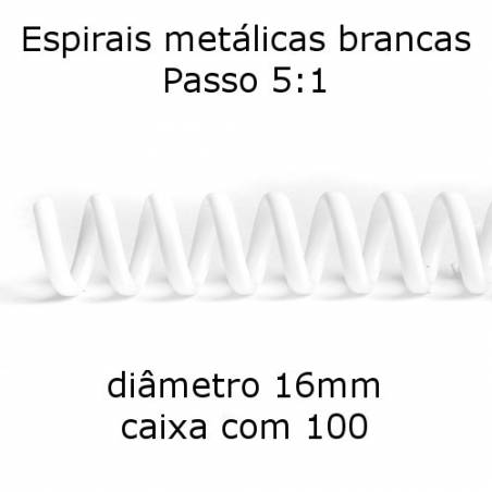 Espirais metálicas 5:1 brancas 16mm para encadernação