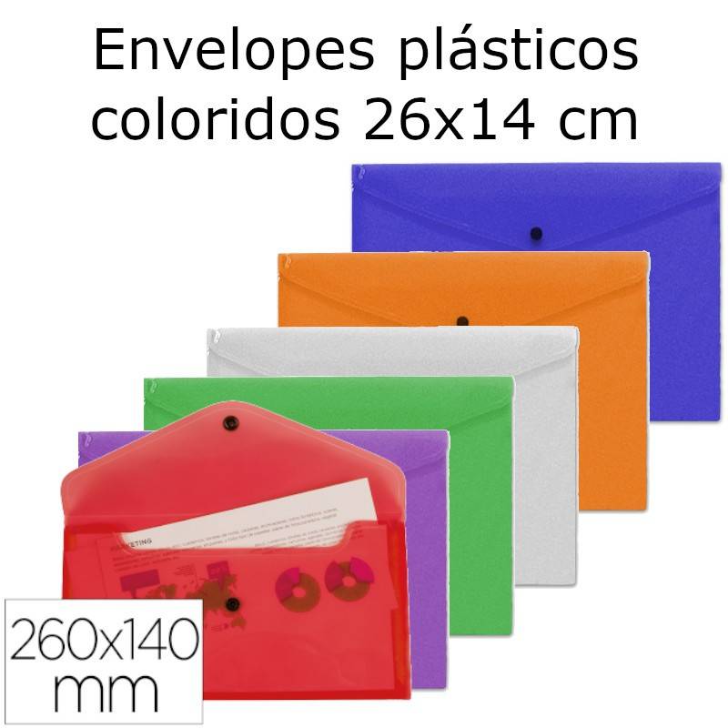 Envelopes plásticos coloridos 26x14 cm