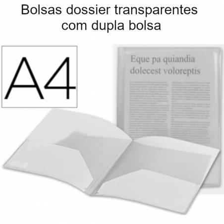Bolsas dossier A4 transparentes com dupla bolsa