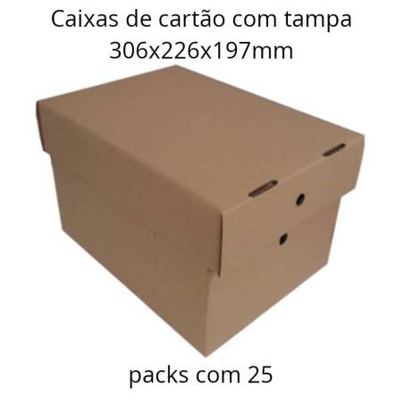 Caixas de cartão com tampa 306x226x197mm Caixas de cartão com tampa 306x226x197mm
